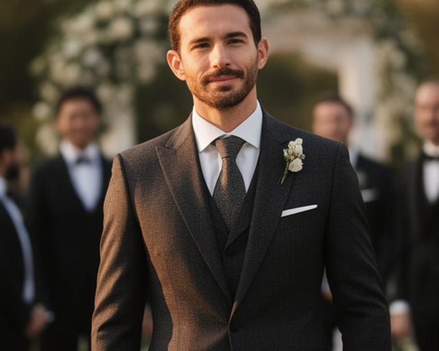 Novio con traje de boda a medida en corte italiano moderno durante ceremonia al aire libre en Puertollano